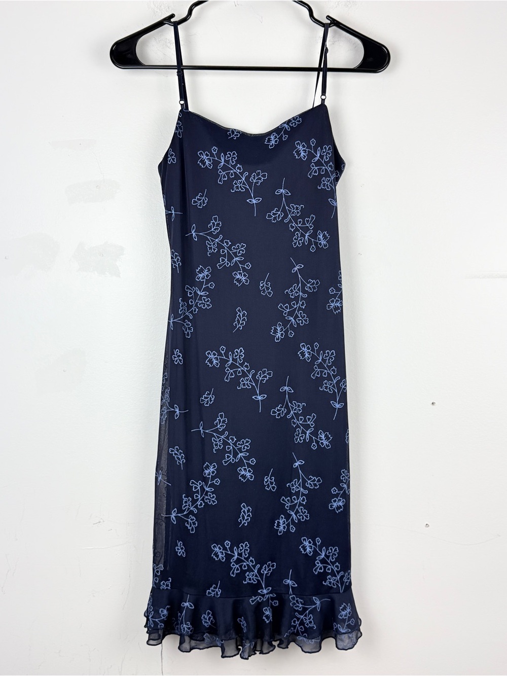 Vintage City Triangles  Floral Slip Midi Dress Ruffle Hem Y2K Fairy Grunge M
S